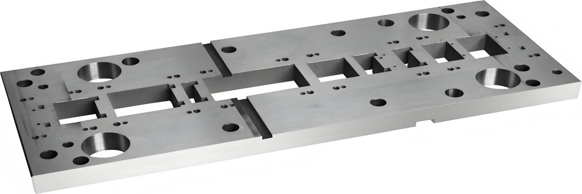 Die plates and structural components showing the framework of a stamping die