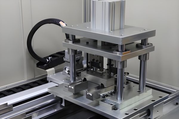Quality inspector measuring mold components with precision instruments